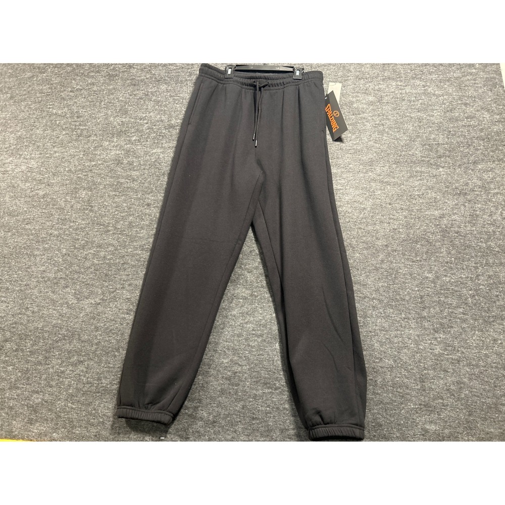 Spalding Sweatpants Mens Medium Black New Fleece Joggers Embroidered Logo